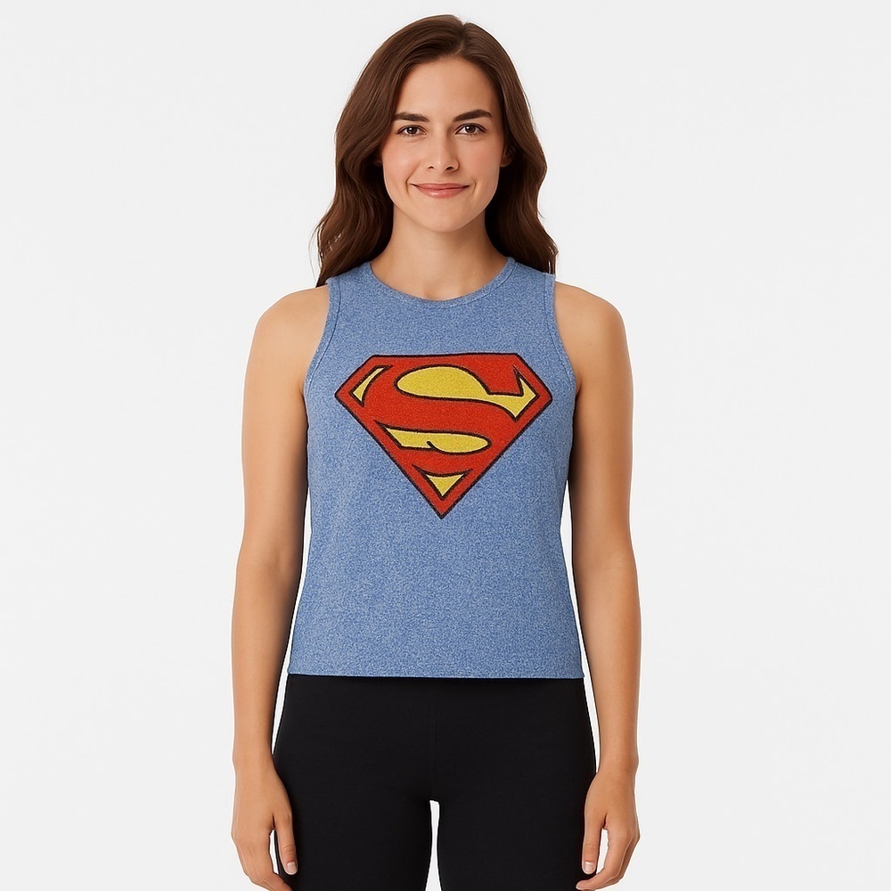 Superman knit Racerback Tank, Blue & White, Size M